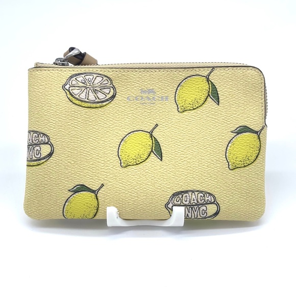 Coach Corner Zip Wristlet With Lemon Print - Picture 1 of 4